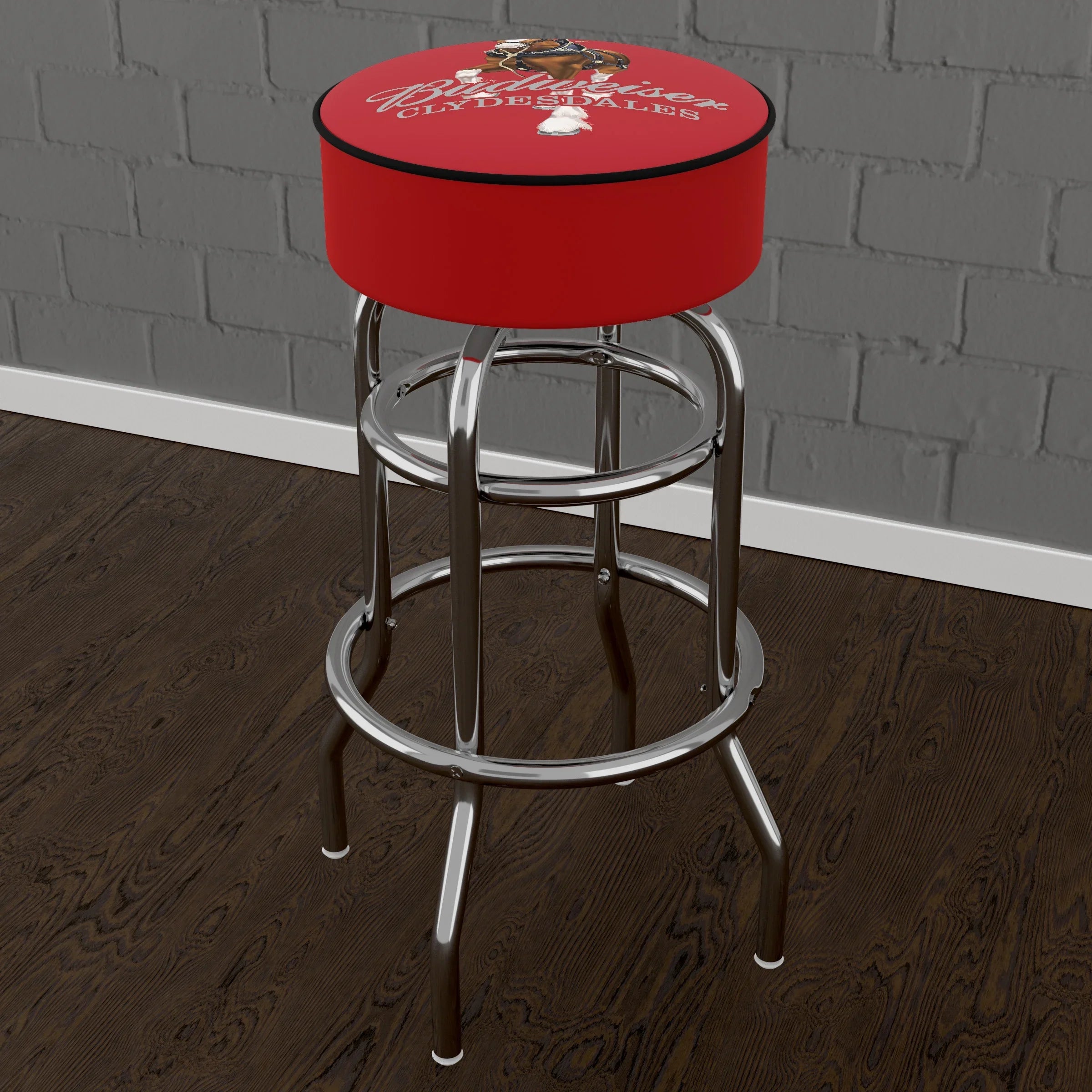 Bar Stool - Red Budweiser Swivel Clydesdale Padded