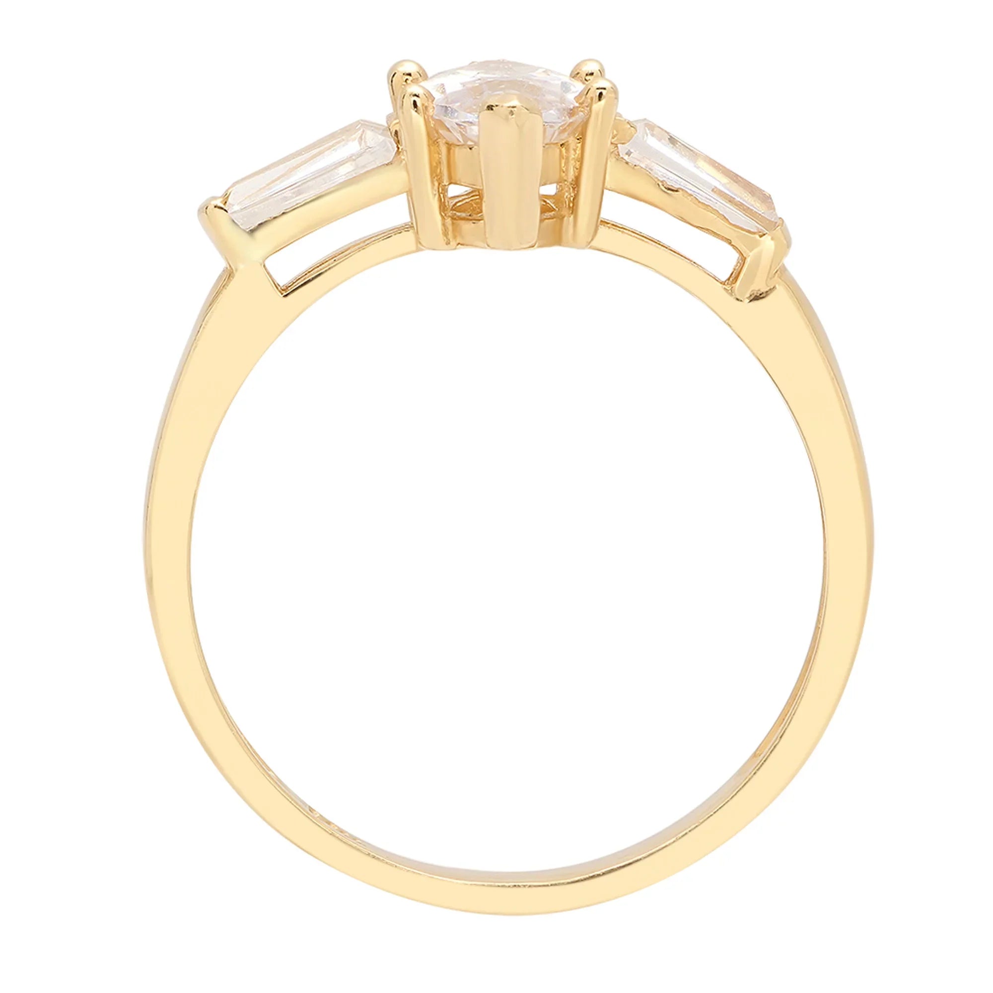 SZ Gold Simulated Brilliant Marquise 10.5 2.0 Yellow ct Three-Stone Cut Diamond Ring 14k