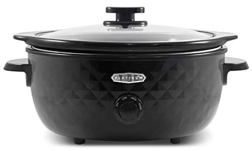 Quart, Removable, Cooker Cool-Touch Gourmet Tempered Elite Charcoal Slow Lid, MST1234BX# Pattern with Handles, Pot 6 Black Glass Stoneware Dishwasher-Safe Diamond
