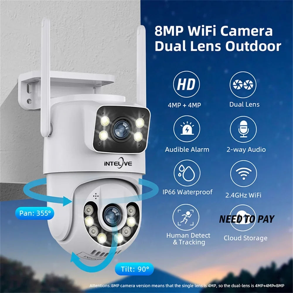 4K Full Camera INTELIVE Powered Security Way Night Surveillance Two Camera Vision Floodlight, Wireless Home Color Camera, Rechargeable exterior with Deduction Human Voice with