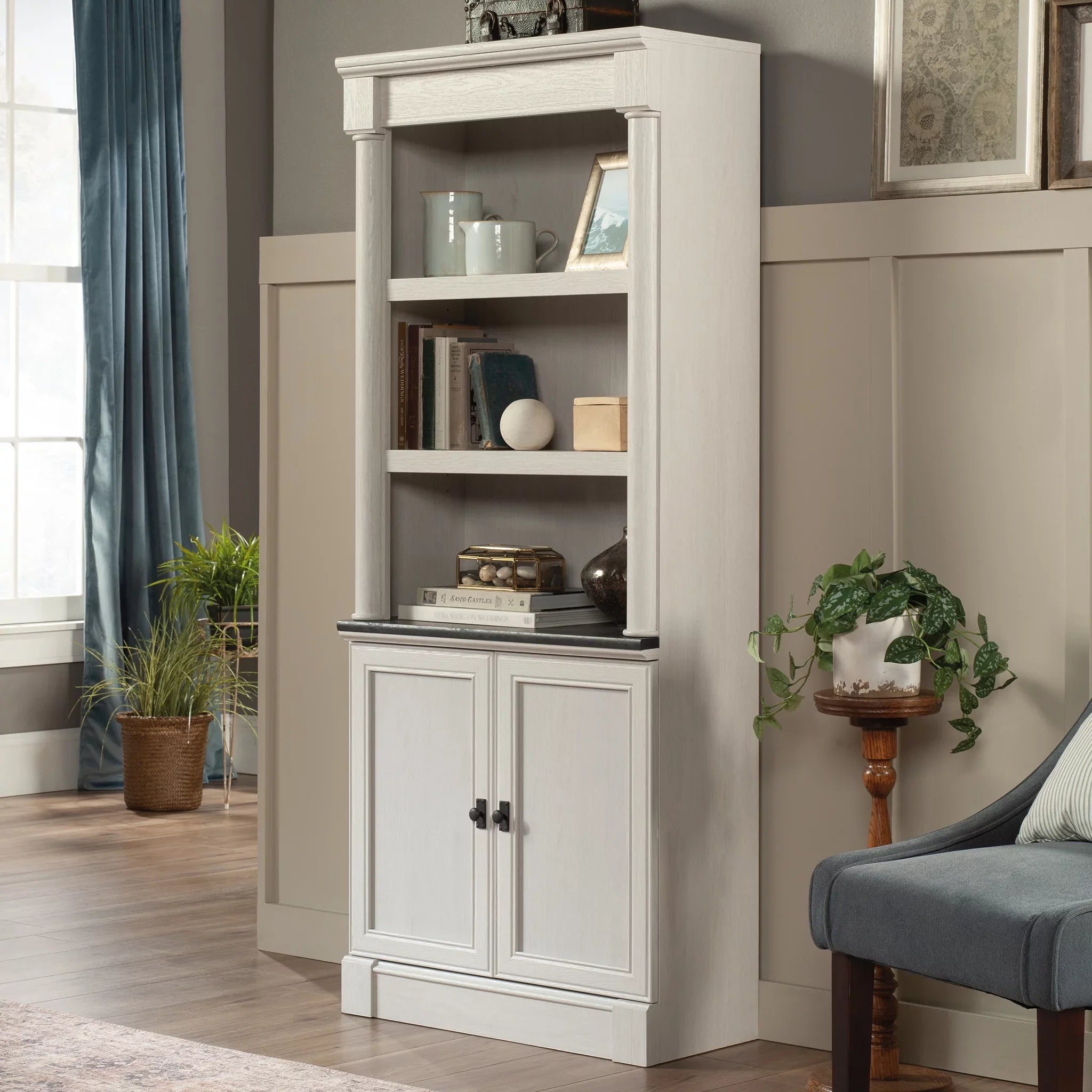 Bookcase, 5-Shelf Palladia Library Bookcase Sauder Glacier Oak Finish