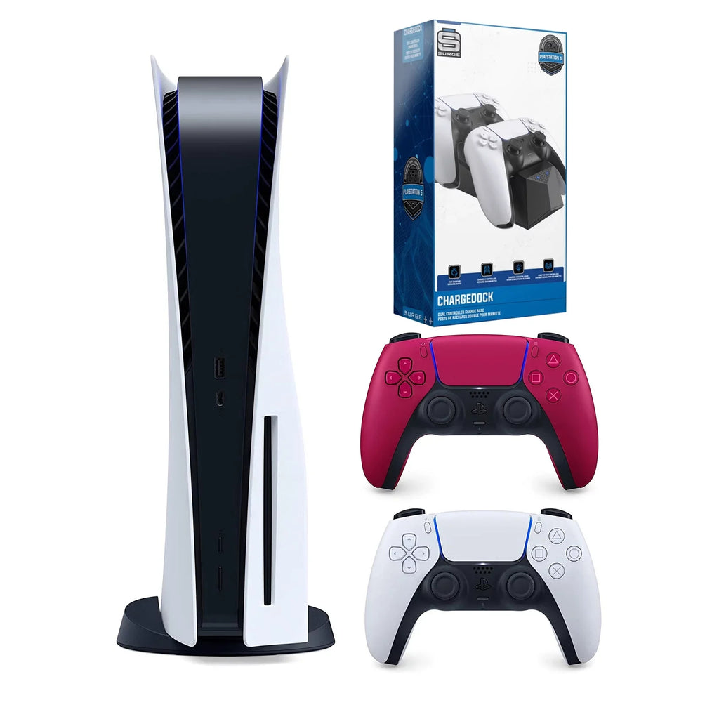 Dual Extra Bundle Disc) Controller Station Cosmic 5 Playstation Version with Red and Charging Console Disc (PS5