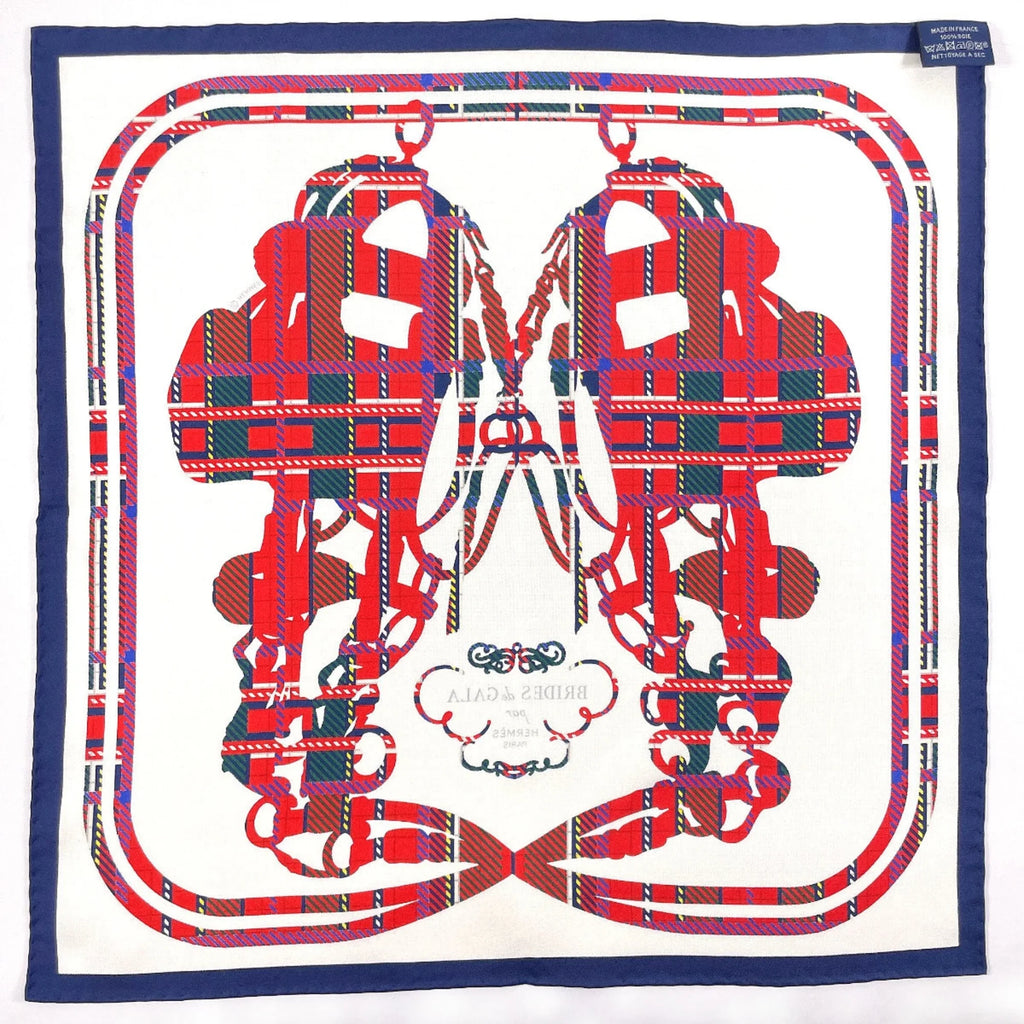 Muffler N3123233 White Pre-Owned Women's Tartan Brides Scarf (Good) HERMES de 45 Gala Silk Carre Gavroche
