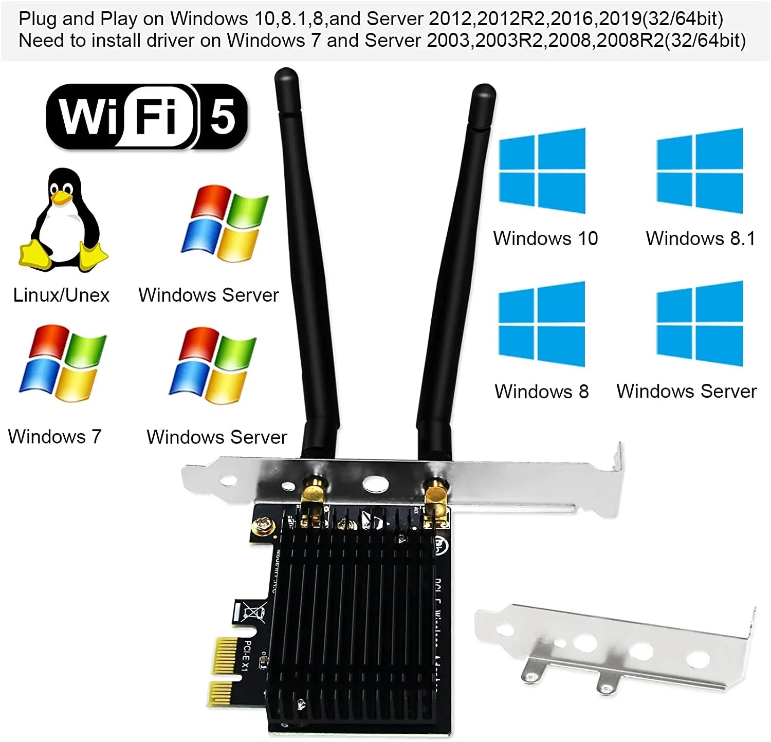(32/64bit) and Band 8 Desktop Windows Beamformee,MU-MIMO PCI Heatsink Card for 300Mbps 867Mbps Wireless Express 1200Mbps 10 PCs-TX Server AC 7 Dual WiFi 5GHz 8.1 Technology 2.4GHz