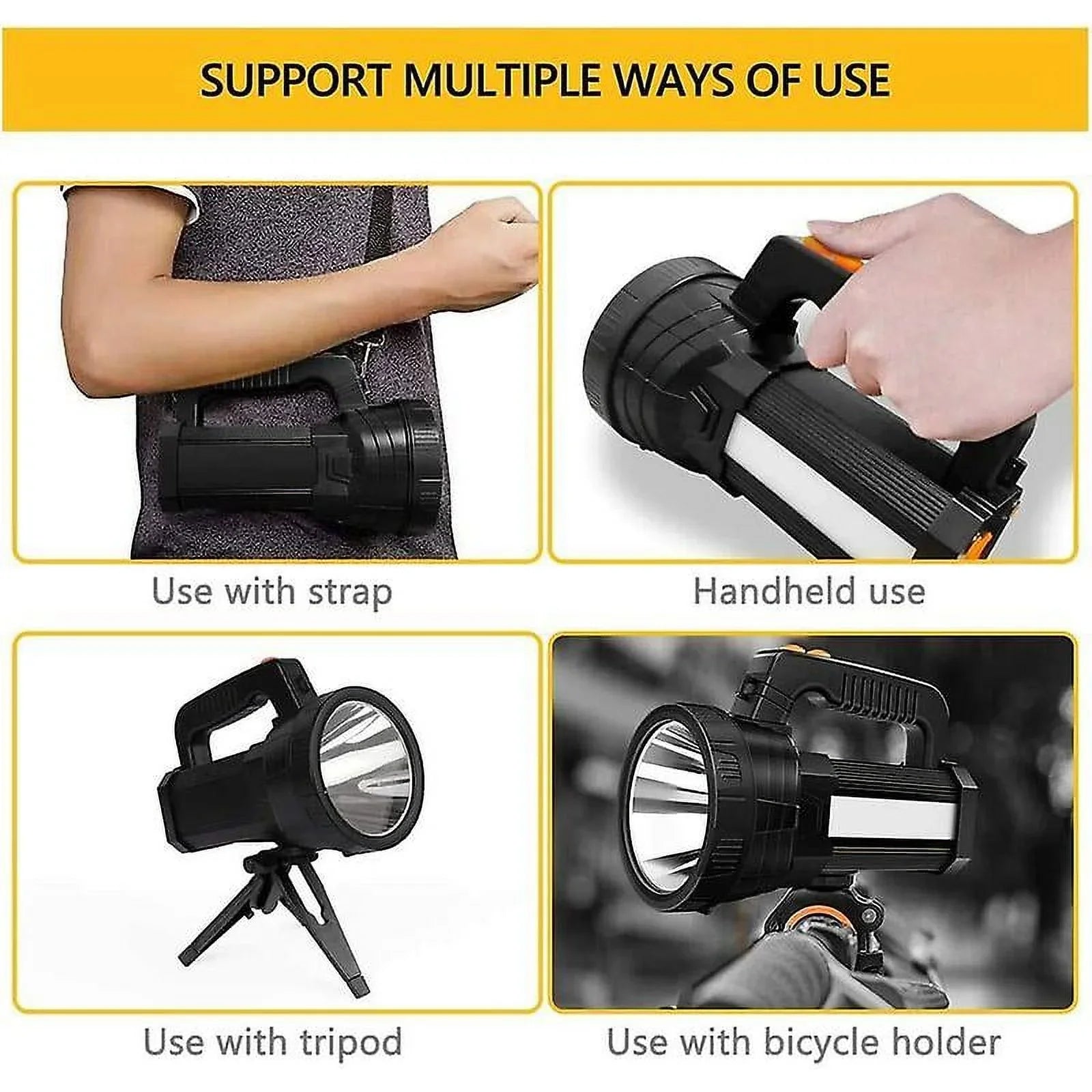 6 Light Waterproof Super Flashlight Rechargeable 15000 (black) Lumens Camping Led Flashlight Led With Bright Modes, Emergency For