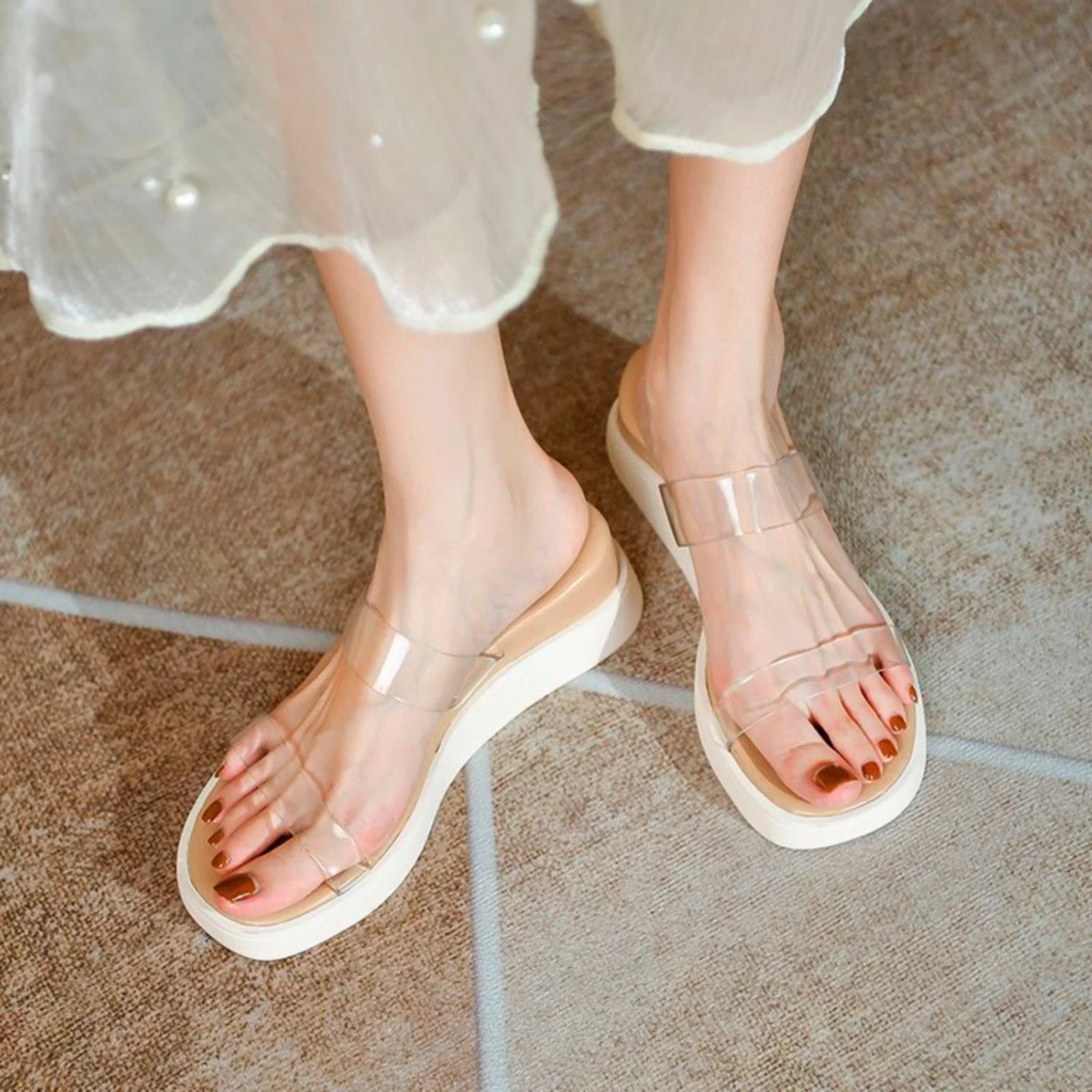 Platform Slippers Platform Sandals Transparent Ankle Women Slippers Sandals ILJNDTGBE Wedge Women Slippers Strap Heeled Rubber Custom for Designer