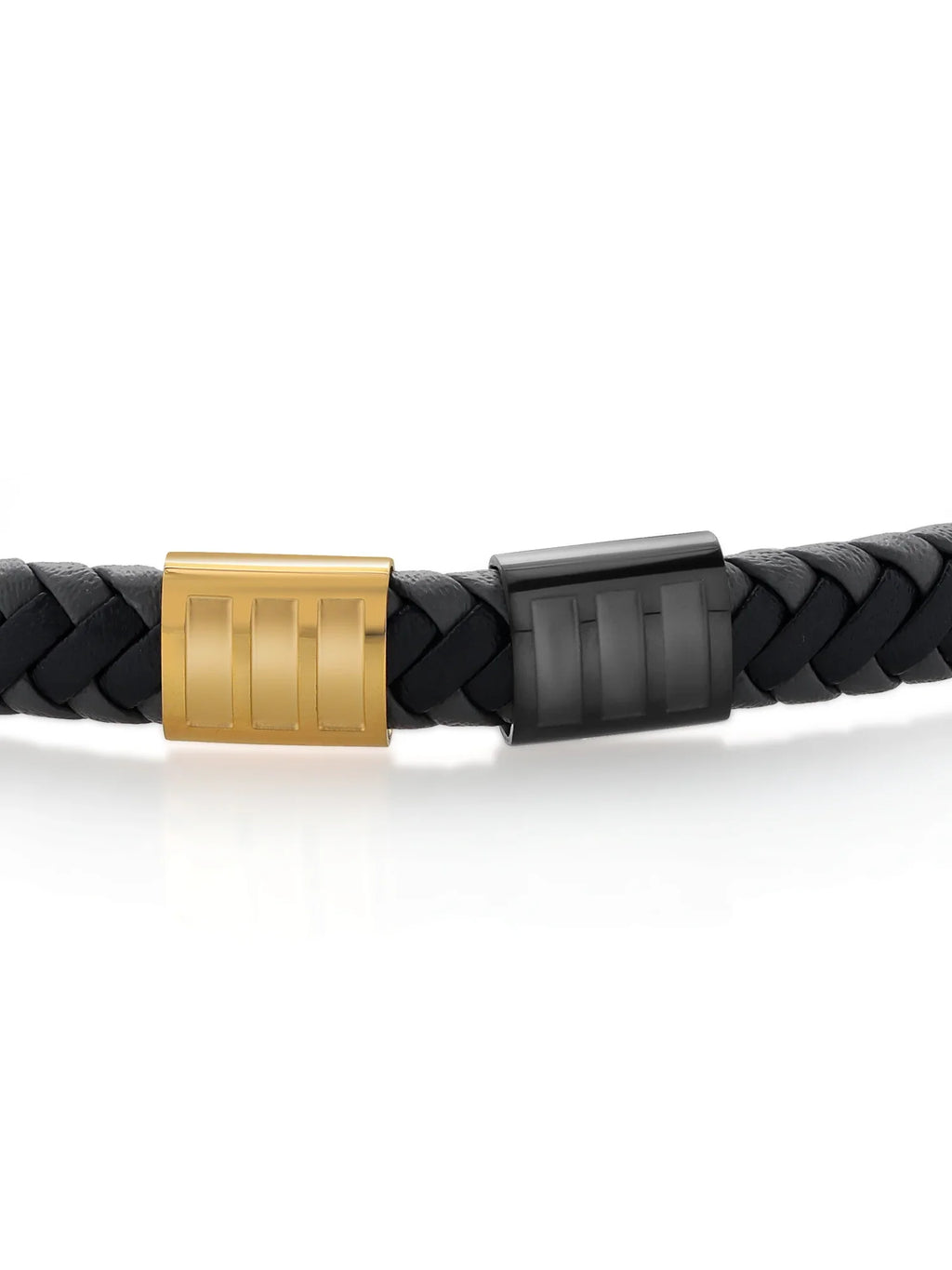 inch, (8.25 Genuine King Men's 7.7MM Gold Gem Black Steel Leather Width) Premium Stone Stainless Bracelet