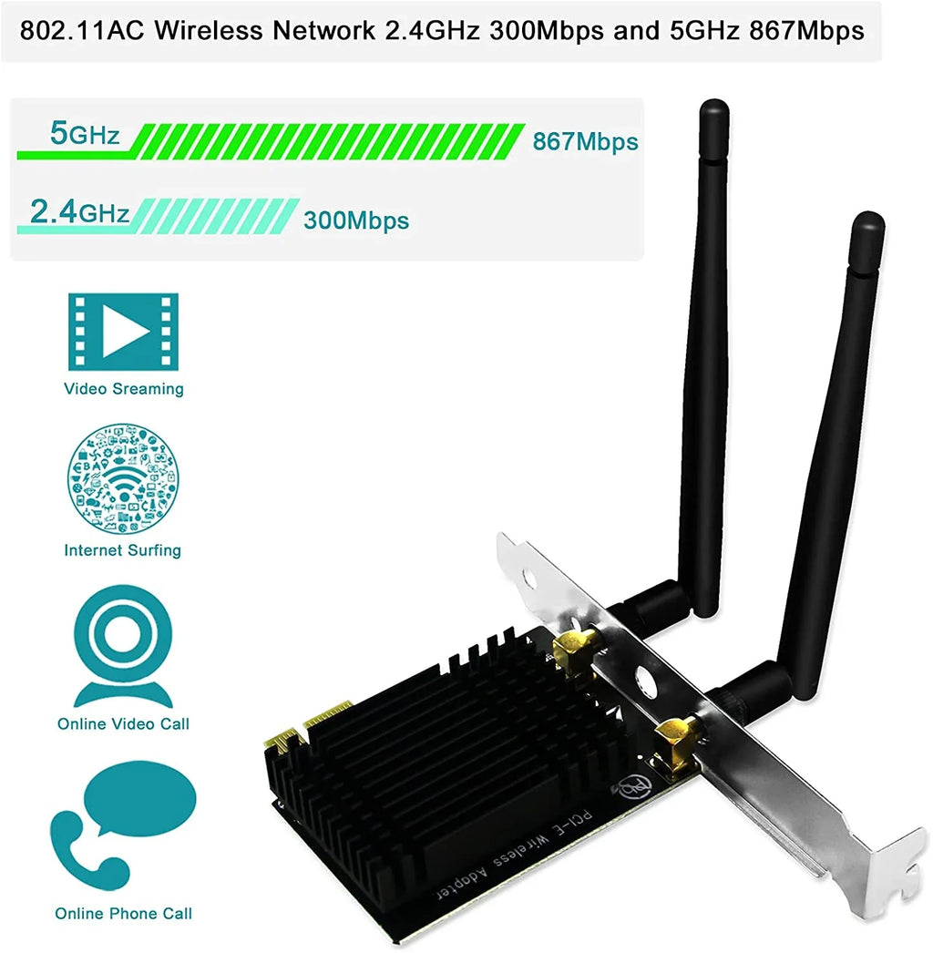 (32/64bit) and Band 8 Desktop Windows Beamformee,MU-MIMO PCI Heatsink Card for 300Mbps 867Mbps Wireless Express 1200Mbps 10 PCs-TX Server AC 7 Dual WiFi 5GHz 8.1 Technology 2.4GHz