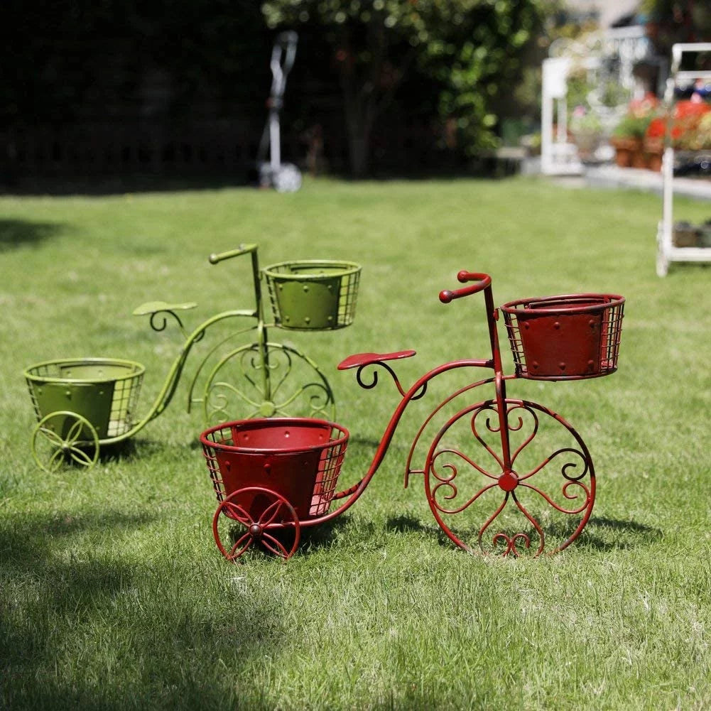 Garden 18.5" Stand x Pot Holder Decor, exterior 9.8" Home Iron Flower Planter, Stand x Cart Plant Bicycle Indoor Tricycle 27.5" Patio Plant