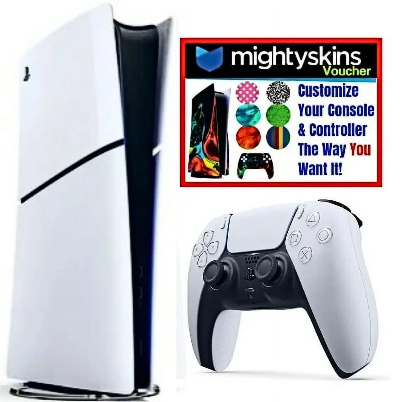 5 (PS5) - Slim Skin Digital Edition W/ Code PlayStation Mightyskins Console Bundle Voucher Custom
