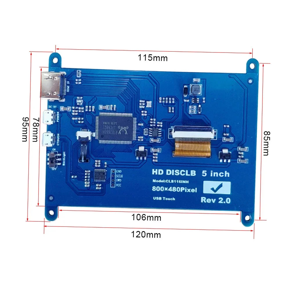 Compatible Inch 5 Monitor Capacitive Portable 800*480 Tool Display Resolution Small Raspberry HD USB Andoer with HD Touchscreen Interface with Pi