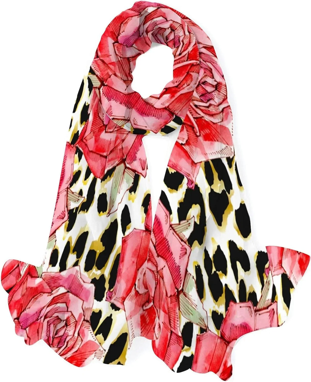 Shawl Scarves Roses Watercolor Girls Wrap Lightweight for Hyjoy Silk Long Women Red Print Neck Scarf