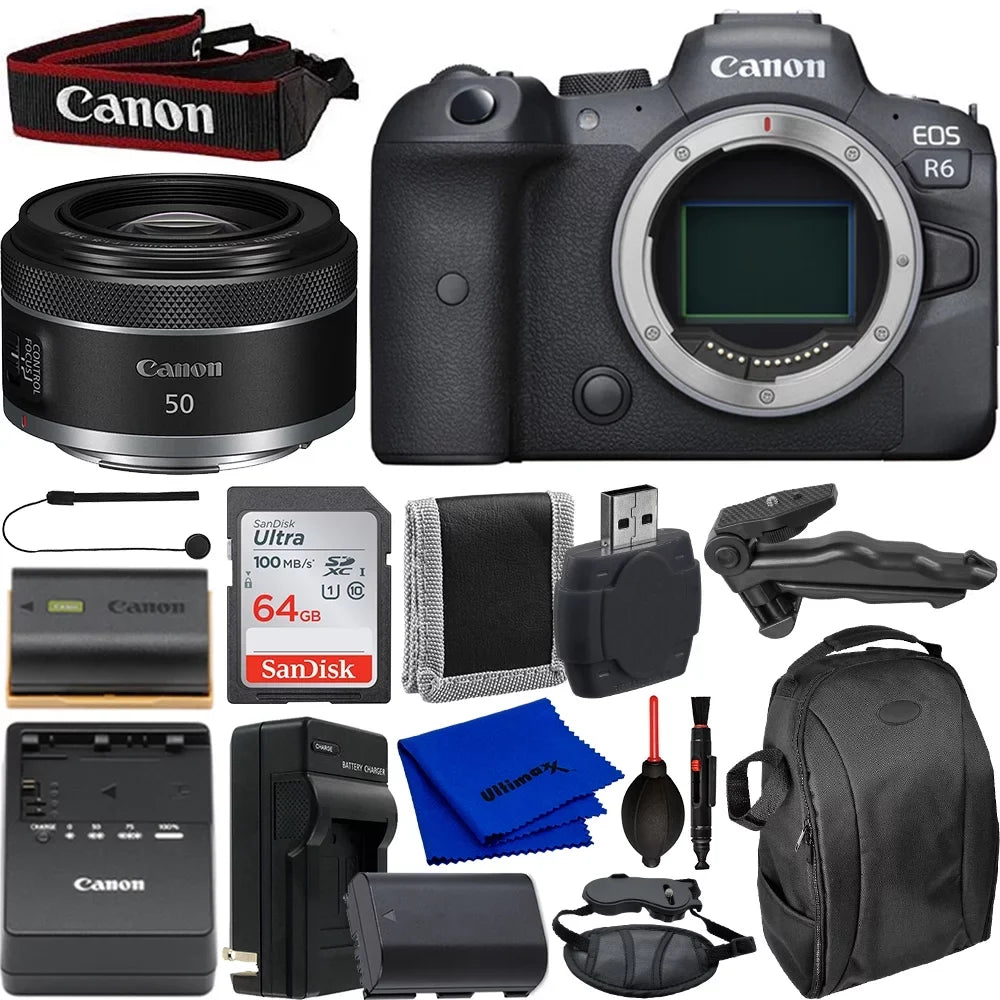 Card, Camera Bundle Mirrorless 50mm with f/1.8 Includes: Battery RF Starter Memory Canon & Lens Ultra Ultimaxx 64GB EOS Much R6 STM More Replacement -