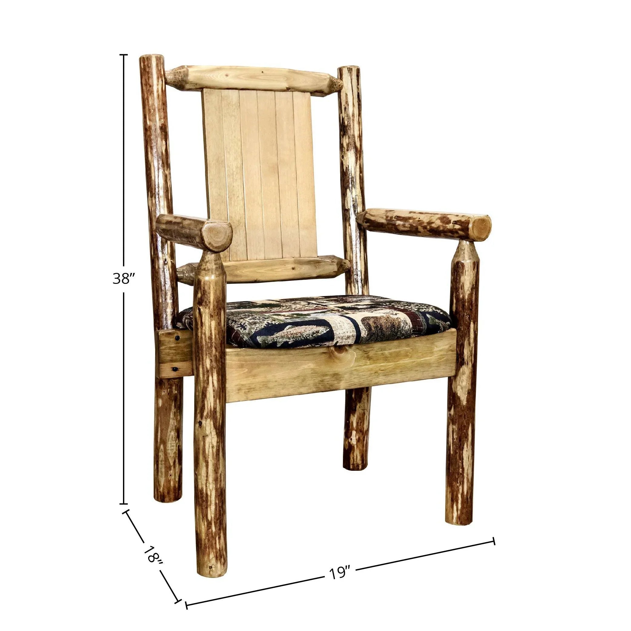 Pine Glacier Upholstery Engraved Country Tree Chair, w/ Collection Captain's Laser Woodland Design