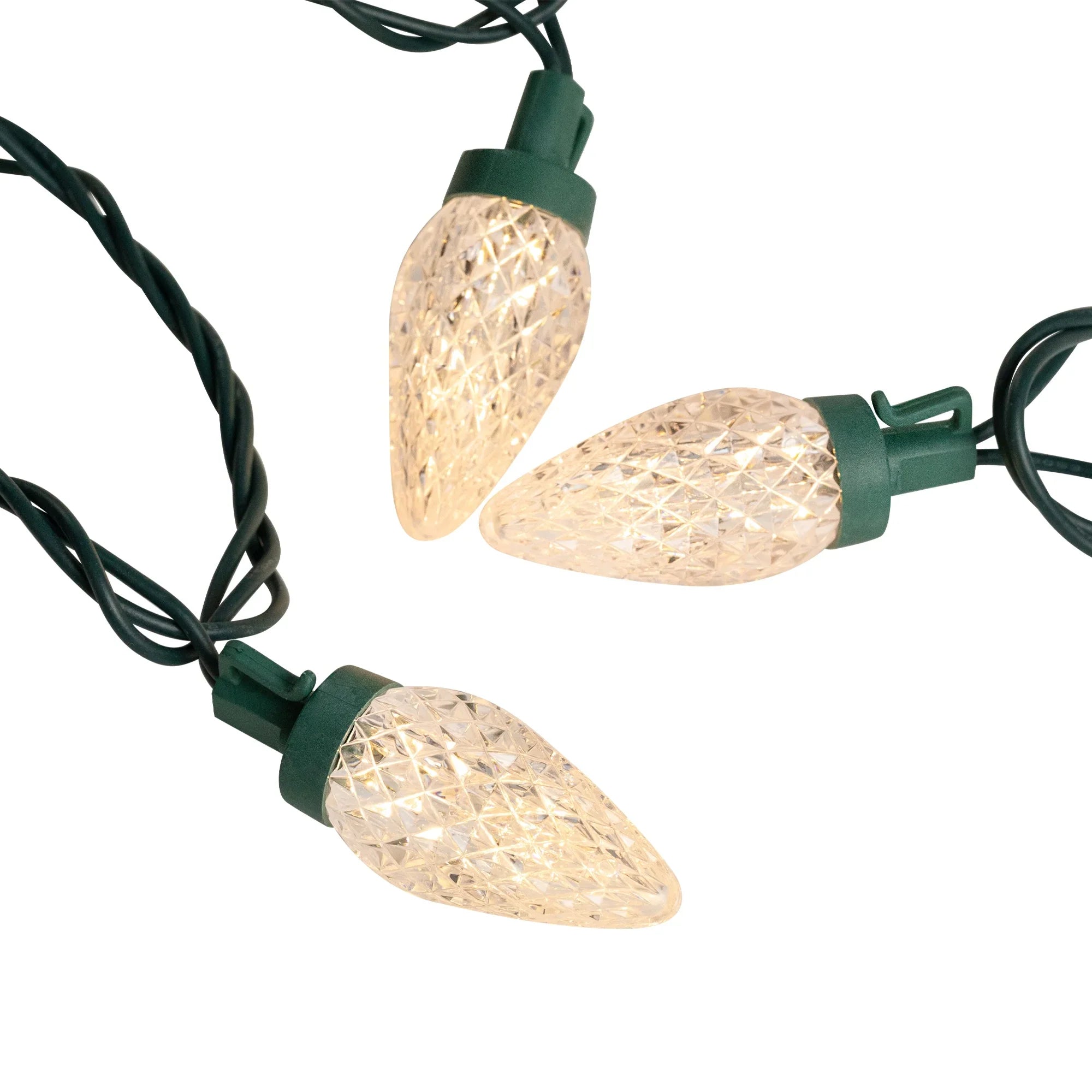 Green LED Wire C9 Faceted White Christmas Lights, Northlight 66ft Warm 100ct