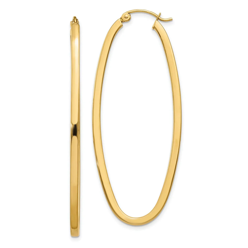 Earrings Oval Hoop 14k Square Polished Tube Yellow Real in Gold 2mm
