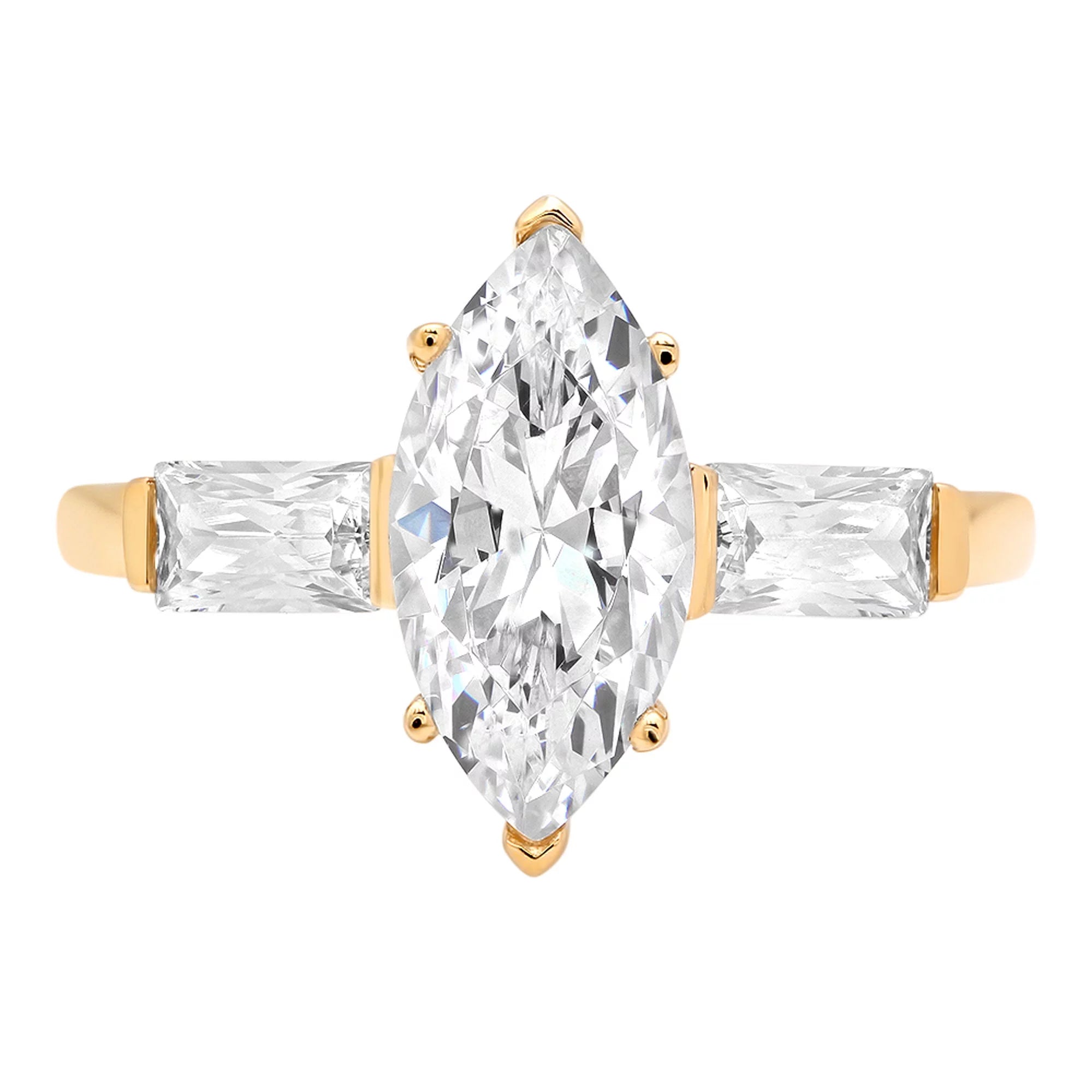 SZ Gold Simulated Brilliant Marquise 10.5 2.0 Yellow ct Three-Stone Cut Diamond Ring 14k