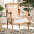 Studio Chair French Fabric Oak and Finished Accent Baxton Beige Honey Wood Garridan Traditional