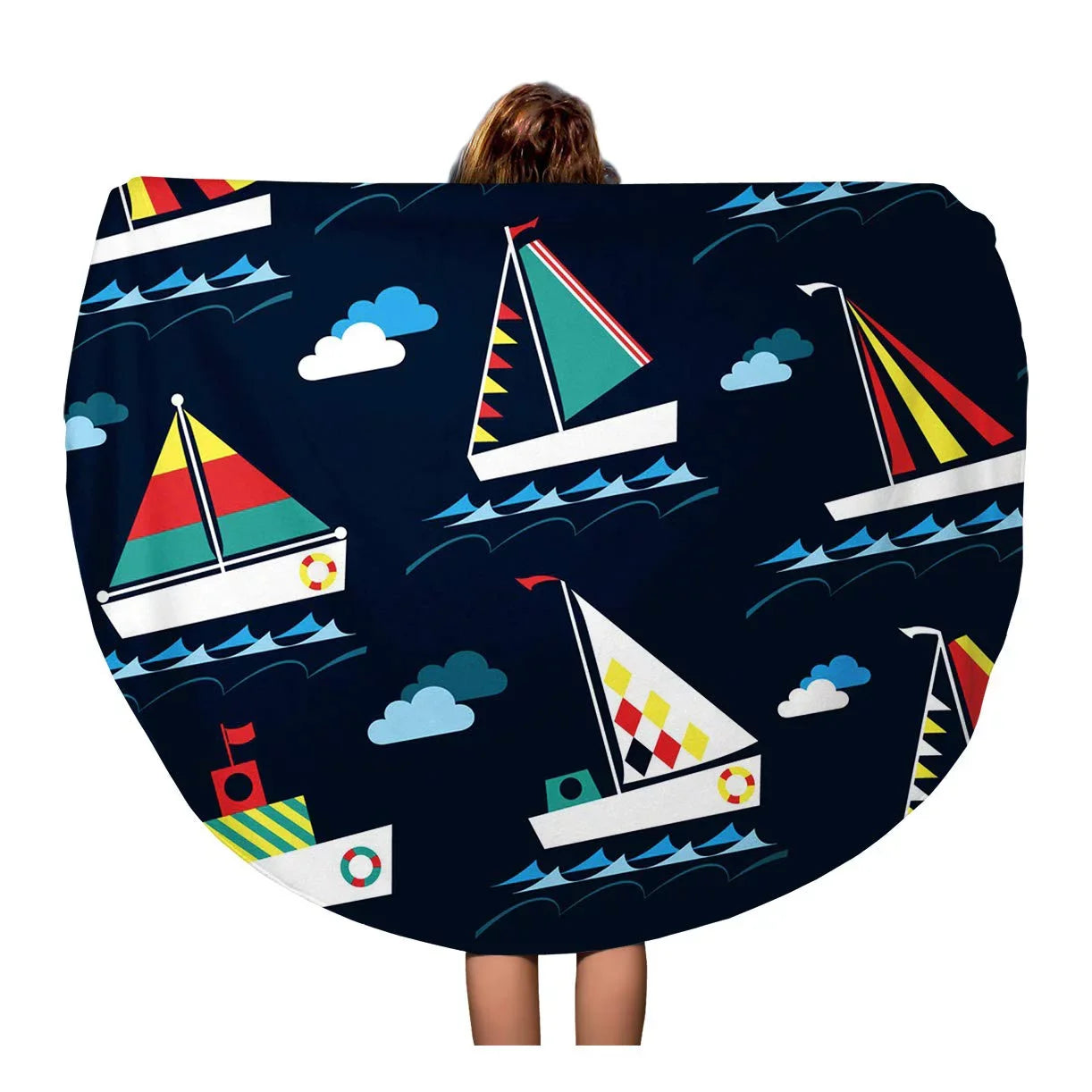 Round Circle Travel Pattern Tapestry Towels KDAGR Boat Beach Abstract Mat inch Baby Blanket Beach Blue Circular Kids Throw Towel 60 Beach Sea Nautical