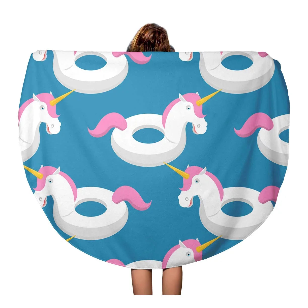 Swimming Travel KDAGR Unicorn inch Circular Pattern Towel 60 Blanket Beach Circle Tapestry Throw for Inflatable Magic Beast Beach Mat Toy Blue Round Towels