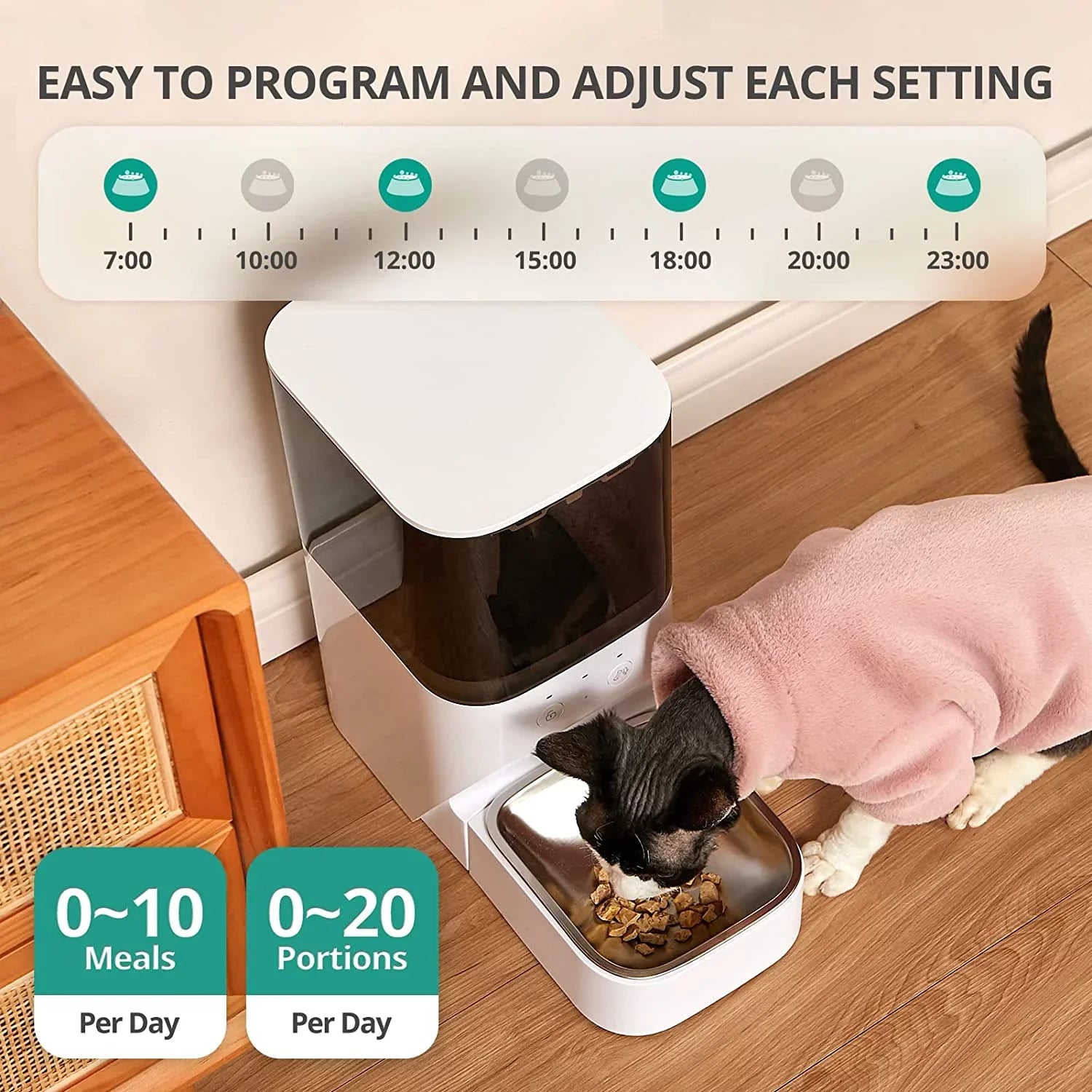 Dispenser Feeder, Steel Feeder Cat boqii Cat with Lock Lid, Automatic Dog & Food Voice 30S Timed Stainless Recorder APP with Control,