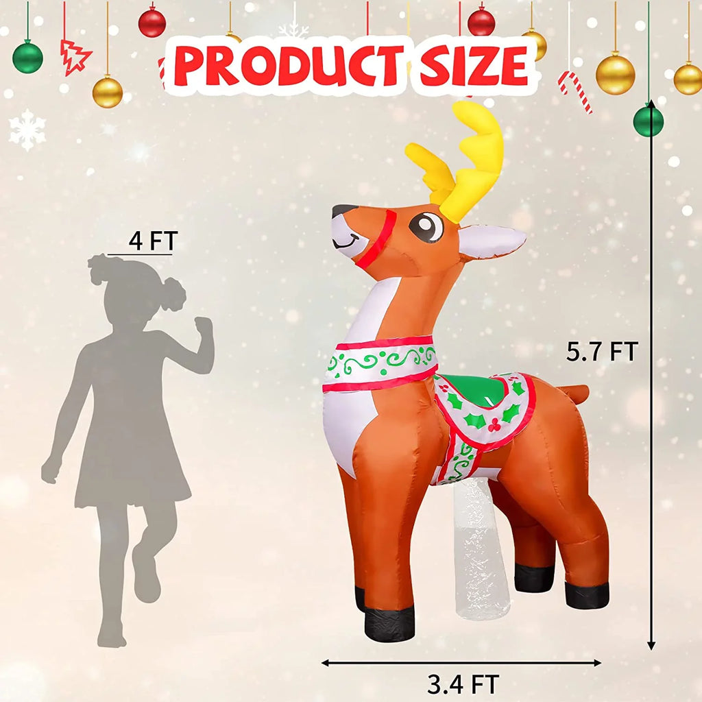 Inflatable, 5.7 FT Xmas/Holiday exterior Christmas Reindeer Clearance Inflatables Christmas Blow Reindeer Decorations with Up Inflatables Reindeer Decorations Inflatable for Lights, GOOSH Christmas LED