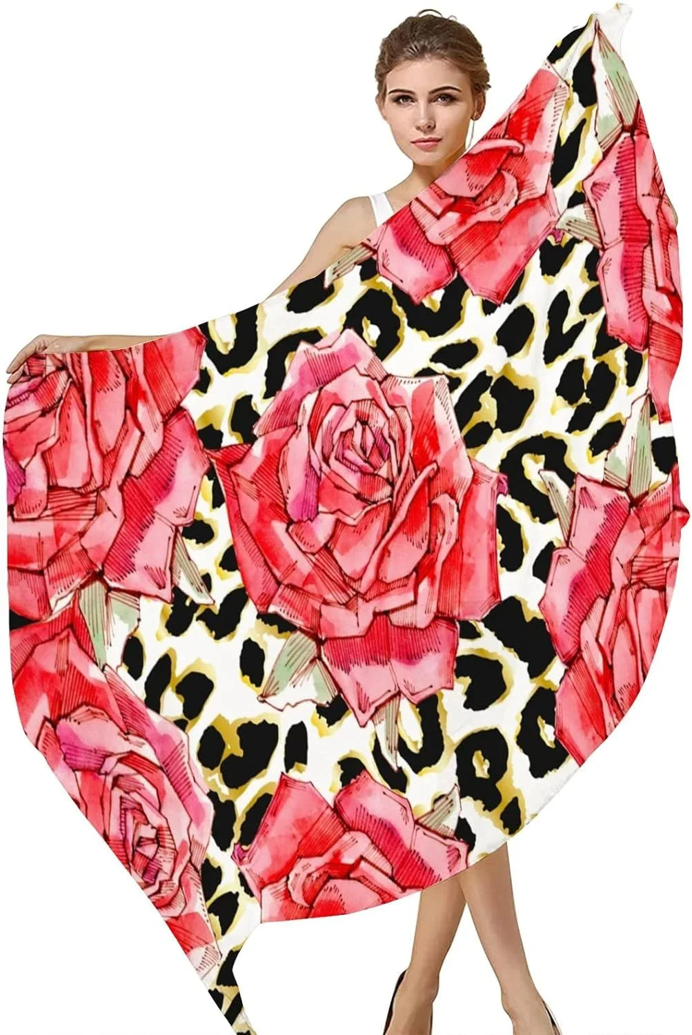 Shawl Scarves Roses Watercolor Girls Wrap Lightweight for Hyjoy Silk Long Women Red Print Neck Scarf