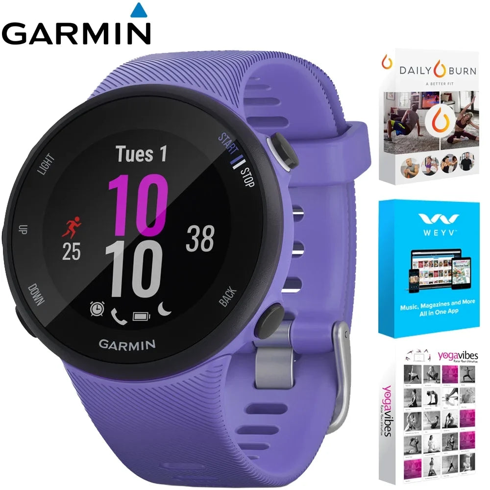 Smartwatch Bundle 45S - (WEYV, Heart 010-N2156-01 Suite Running GPS Yoga (Refurbished) (Iris) Vibes, Restored Fitness Rate Burn) Forerunner Monitor & Garmin With Daily Wellness