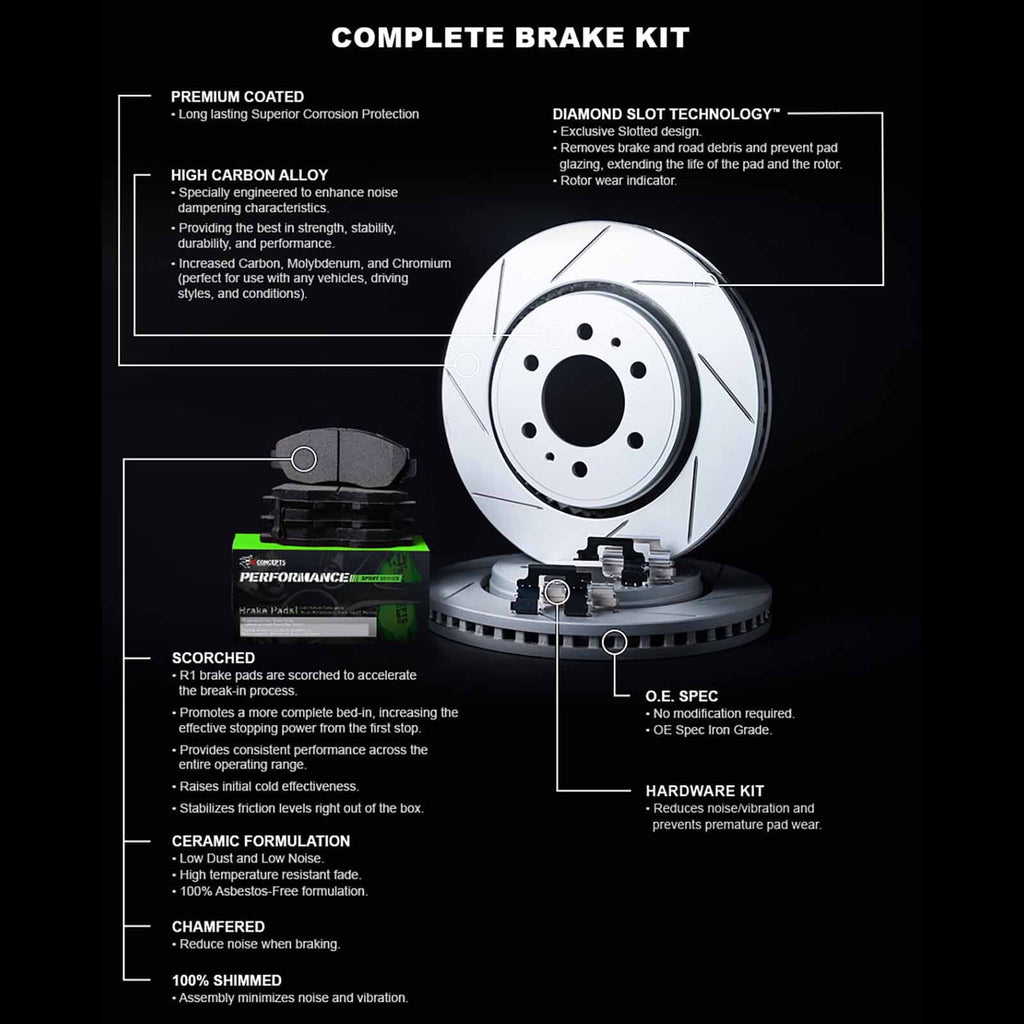 Hardware Rotors| and and Rotors Rotors G37, 2007-2015 Brake Pads| Pads| R1 Pads Front Brake INFINITI Kit Performance Kit|fits and Brakes Sport Brake Concepts G35, |Front Q60