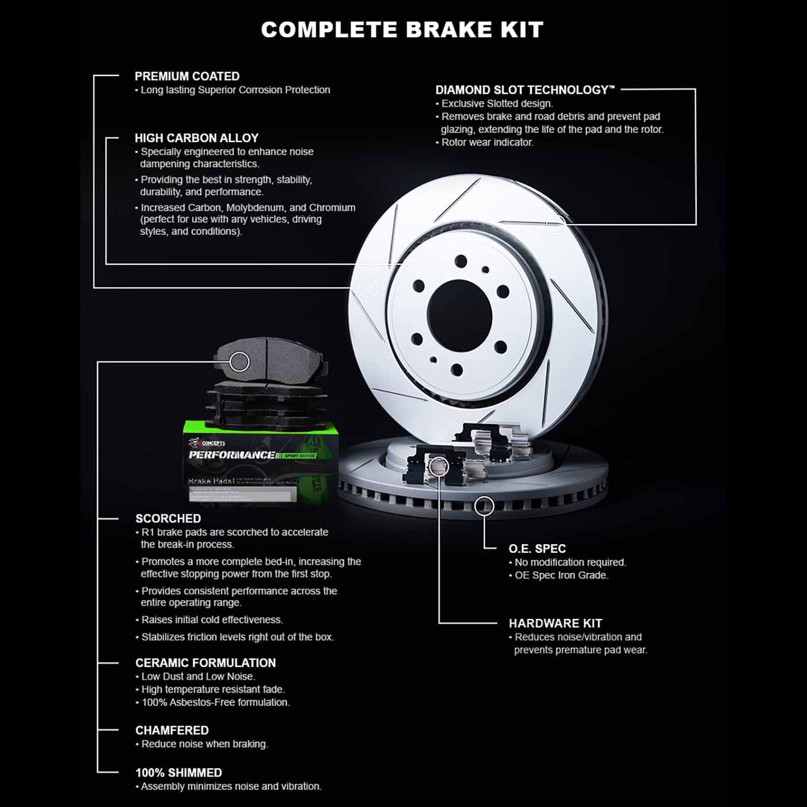 Hardware Rotors| and and Rotors Rotors G37, 2007-2015 Brake Pads| Pads| R1 Pads Front Brake INFINITI Kit Performance Kit|fits and Brakes Sport Brake Concepts G35, |Front Q60