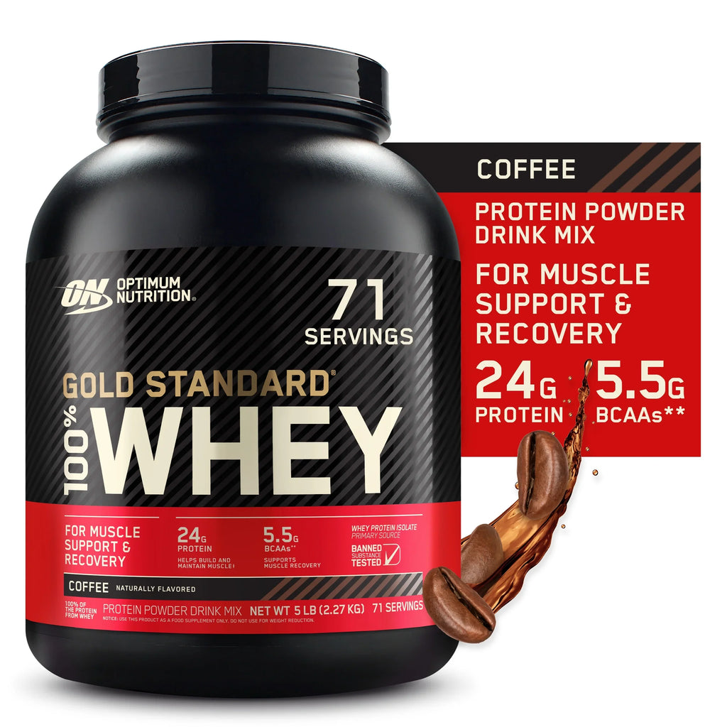 Gold Coffee, Powder, 100% Servings Protein 71 Whey Standard Optimum Nutrition, lb, 5