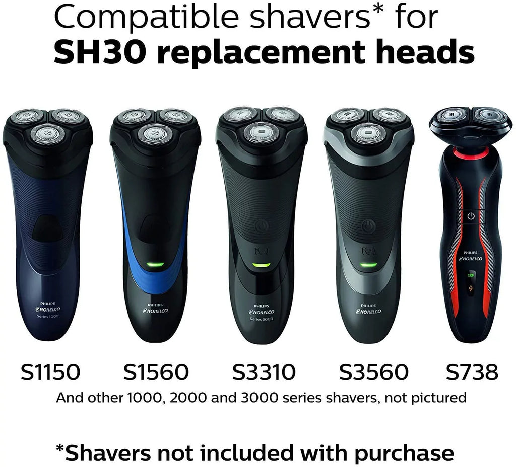 Norelco and 3000 series 1000, Philips 2000, Philips Heads Cut Series design, Lift Compatible 3000 & Norelco Shaver S738 Shavers with SH30/52 Click & Shaving