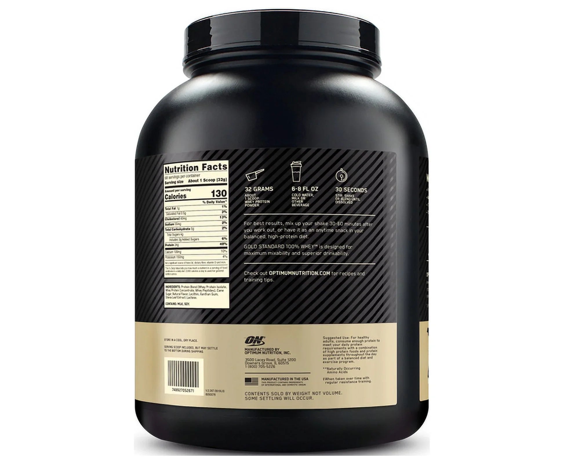 68 Protein Vanilla, Flavored Gold 100% 4.8 Servings Nutrition, Whey Optimum lb, Naturally Standard Powder,