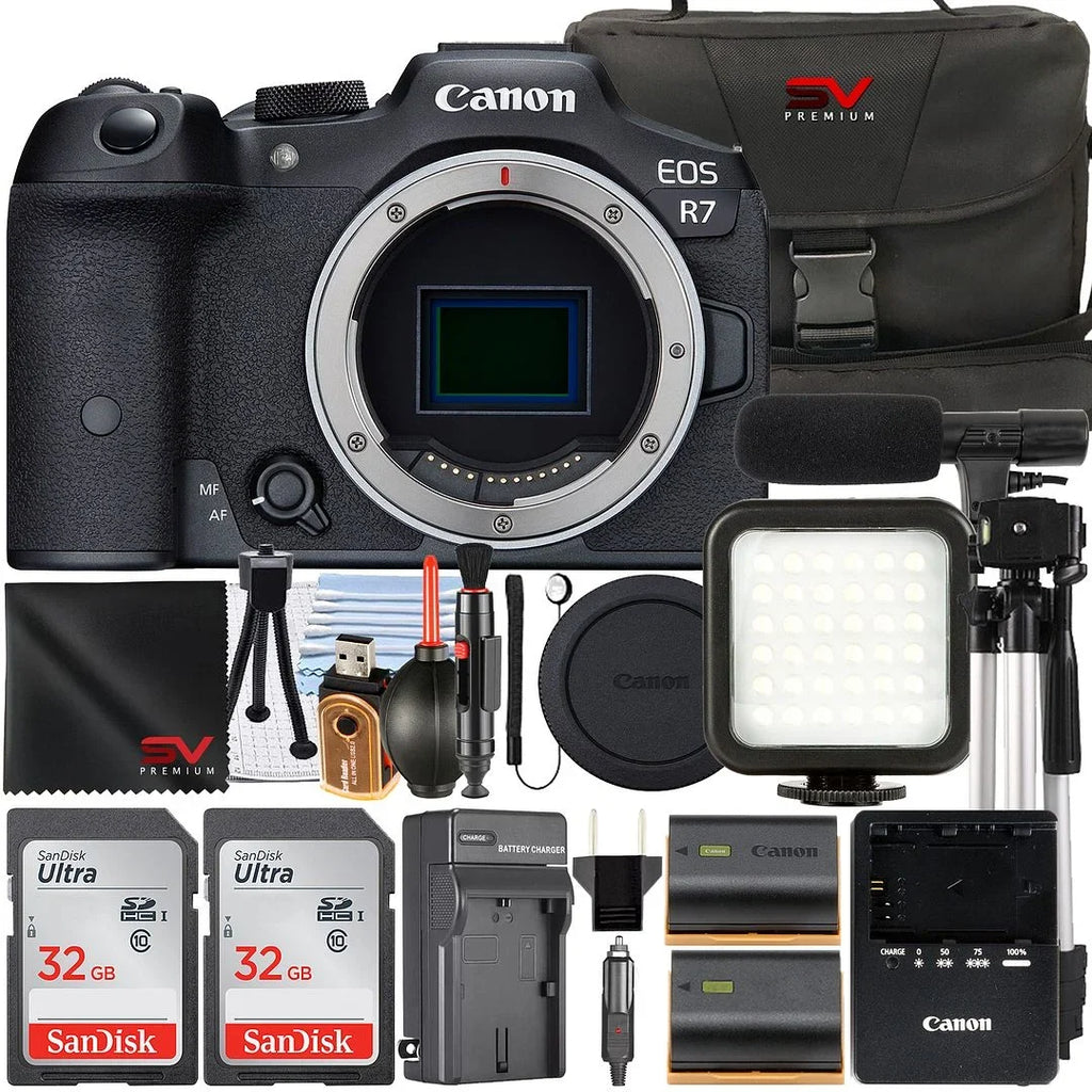 with Camera Canon Accessory Pack + Case Flash 32GB SV Memory Card Mirrorless EOS Only) Premium Bundle + + 2 R7 (Body LED SanDisk