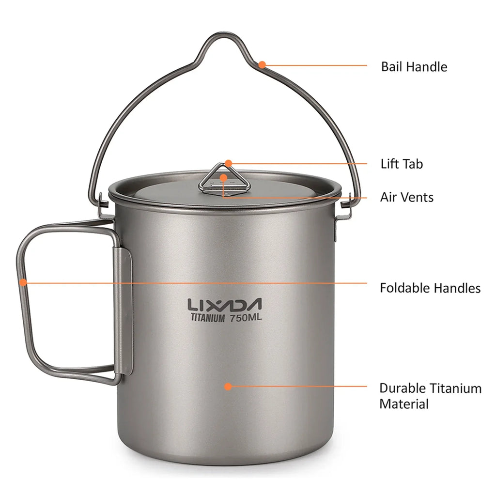 liquid Cup TOMSHOO Handle Ium cup Spork Lid Set Pot Handle 750ml Open Fire Adben With Handle 3 kit,With With Set Cup Pieces 750ml Coffee Cup Lid Lid Collapsible Pot 450ml