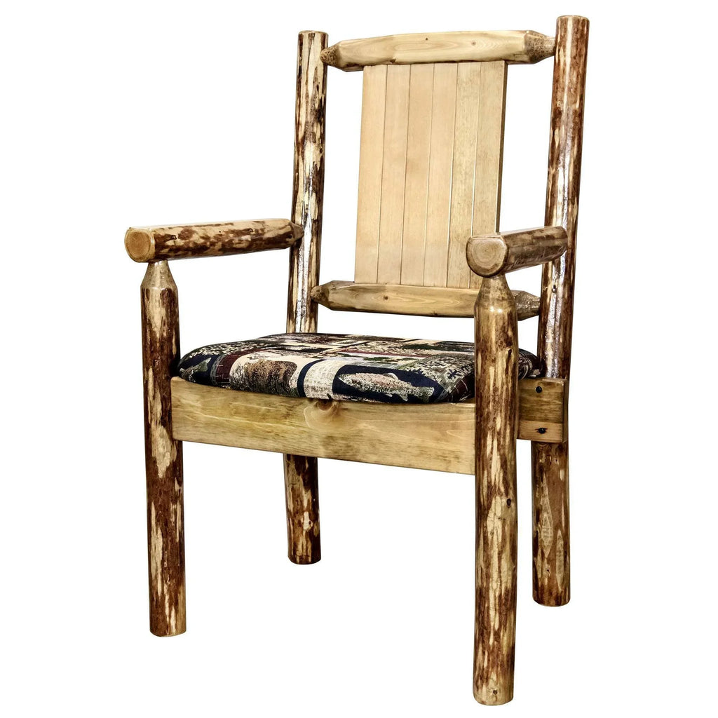 Pine Glacier Upholstery Engraved Country Tree Chair, w/ Collection Captain's Laser Woodland Design