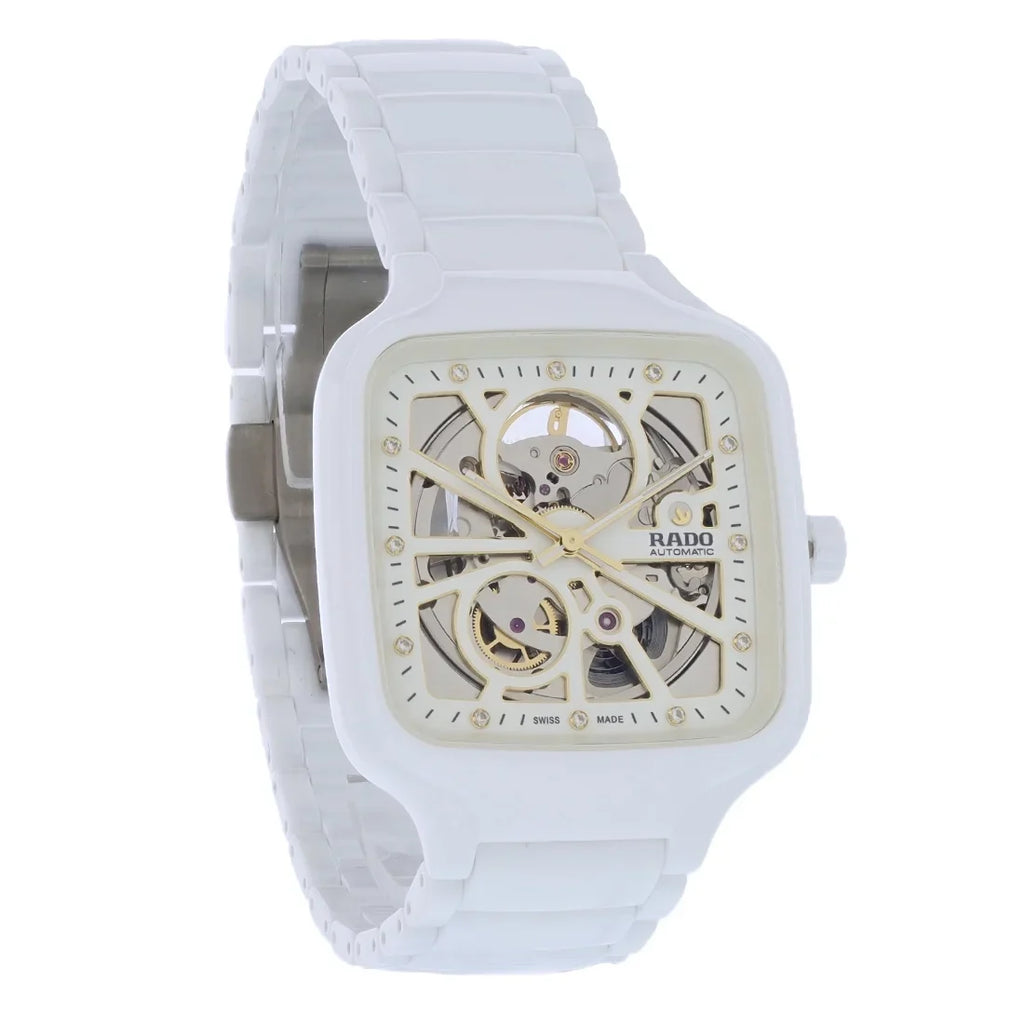 White Unisex True R27073702 Square Swiss Automatic Pre-Owned Rado Watch Ceramic