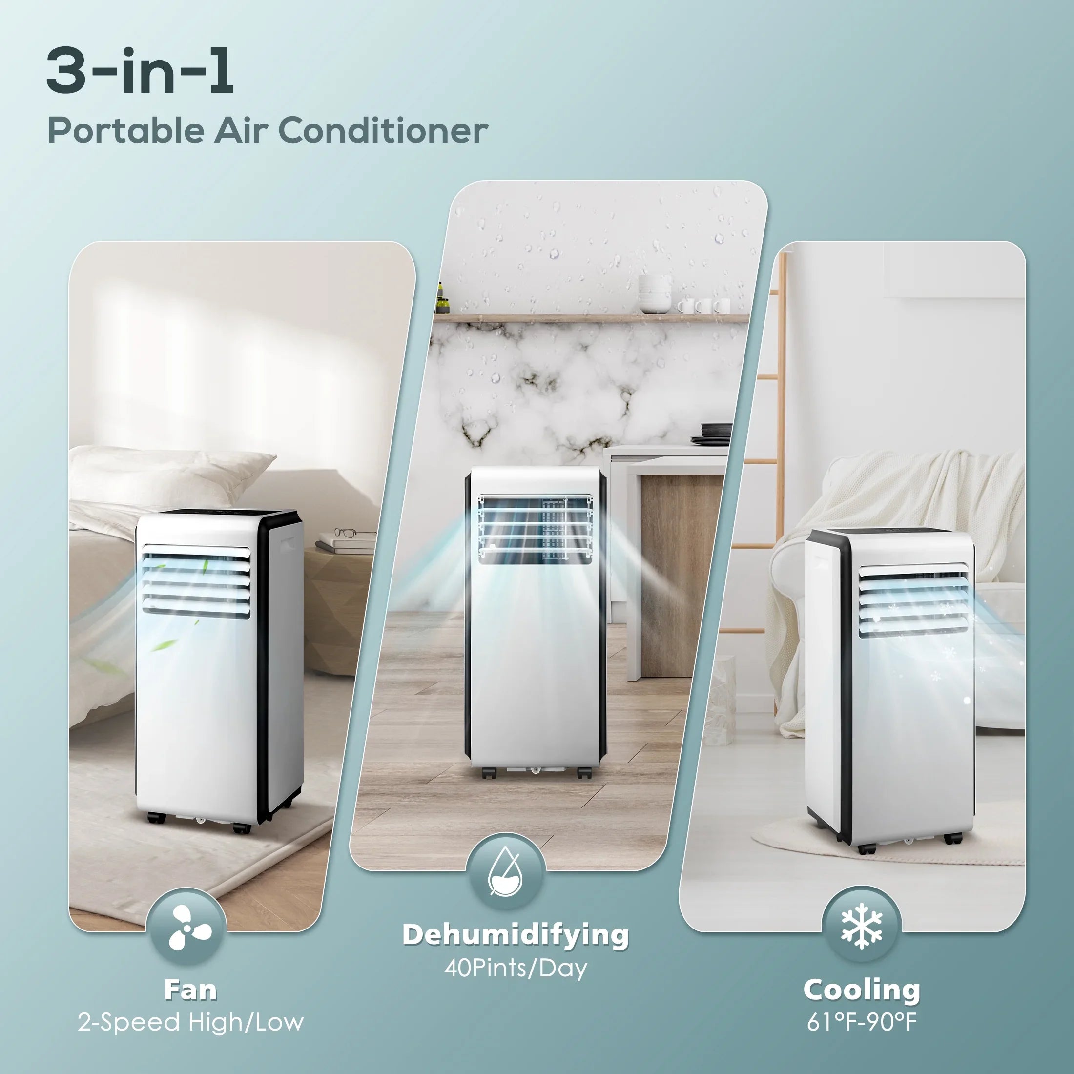 AC with Conditioner, 6,000 ASHARE) 24-Hour Portable 3 in BTU BTU 1 Fan, Dehumidifier, Timer (10,000 KISSAIR Air