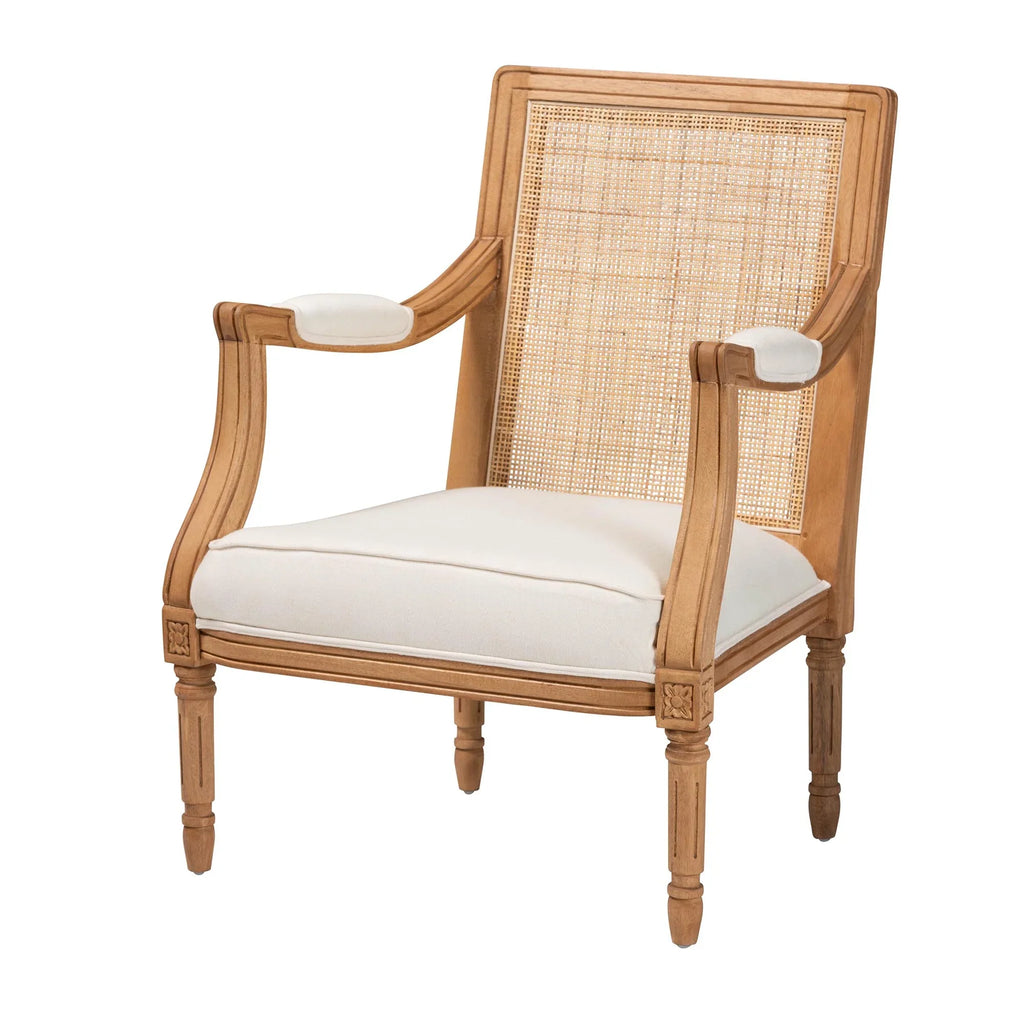 Studio Chair French Fabric Oak and Finished Accent Baxton Beige Honey Wood Garridan Traditional