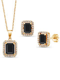 Women Silver Silver Gold and 8X6MM Plated inch King Birthstone | December Jewelry Cut Earrings Black with Yellow Pendant Gemstone 9X7MM Cttw Set Onyx 18 Stone For Emerald 6.13 Chain 18K and Gem | | |