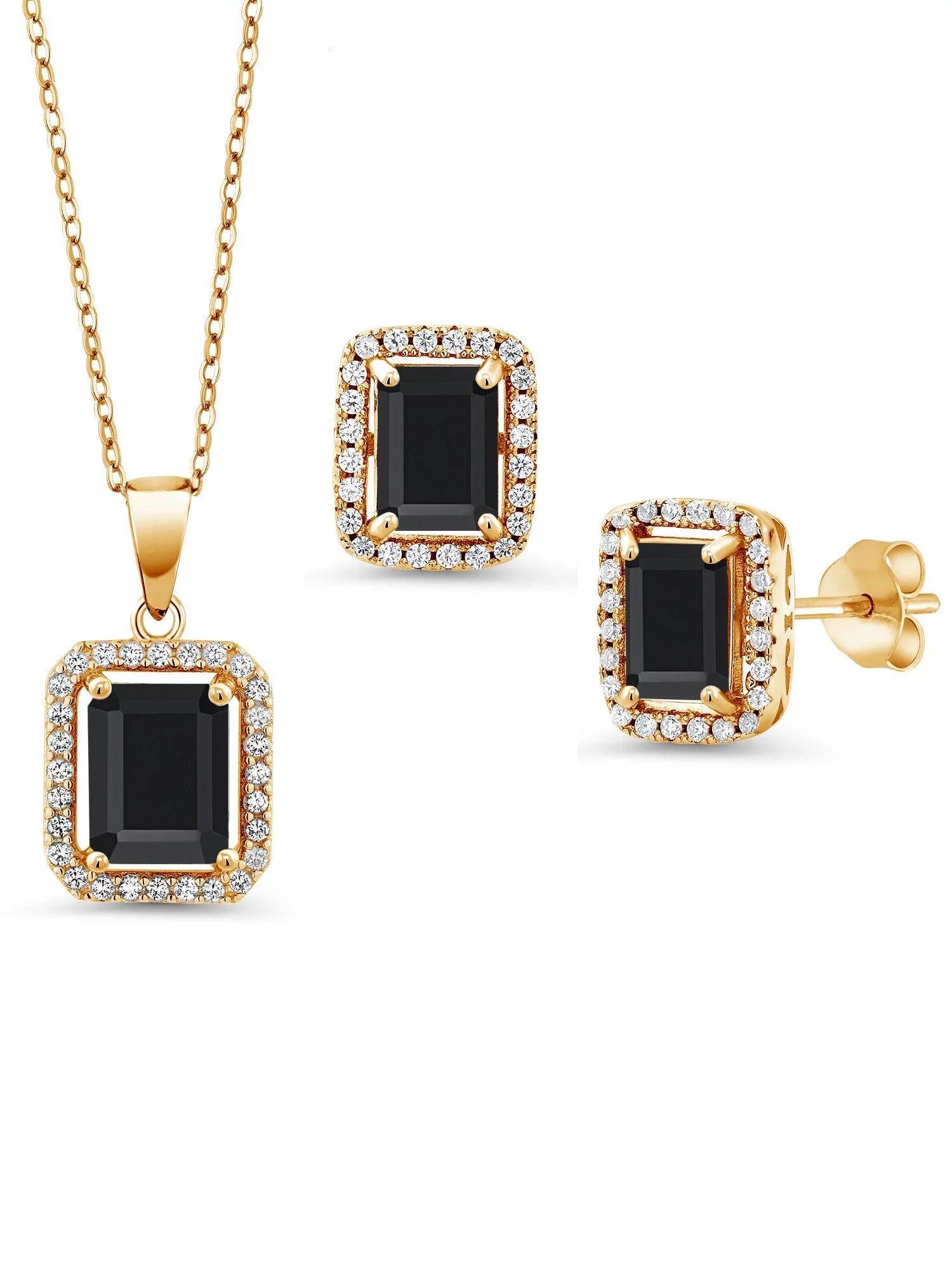 Women Silver Silver Gold and 8X6MM Plated inch King Birthstone | December Jewelry Cut Earrings Black with Yellow Pendant Gemstone 9X7MM Cttw Set Onyx 18 Stone For Emerald 6.13 Chain 18K and Gem | | |