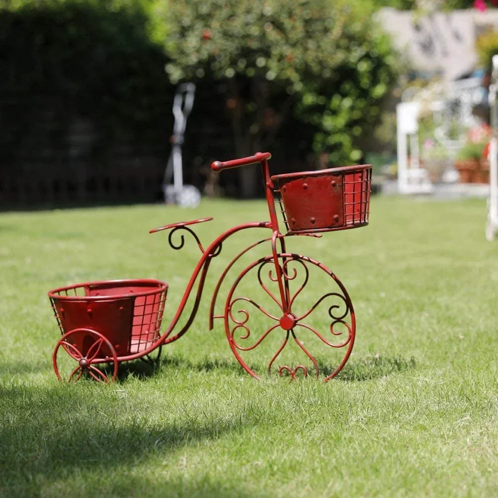 Garden 18.5" Stand x Pot Holder Decor, exterior 9.8" Home Iron Flower Planter, Stand x Cart Plant Bicycle Indoor Tricycle 27.5" Patio Plant
