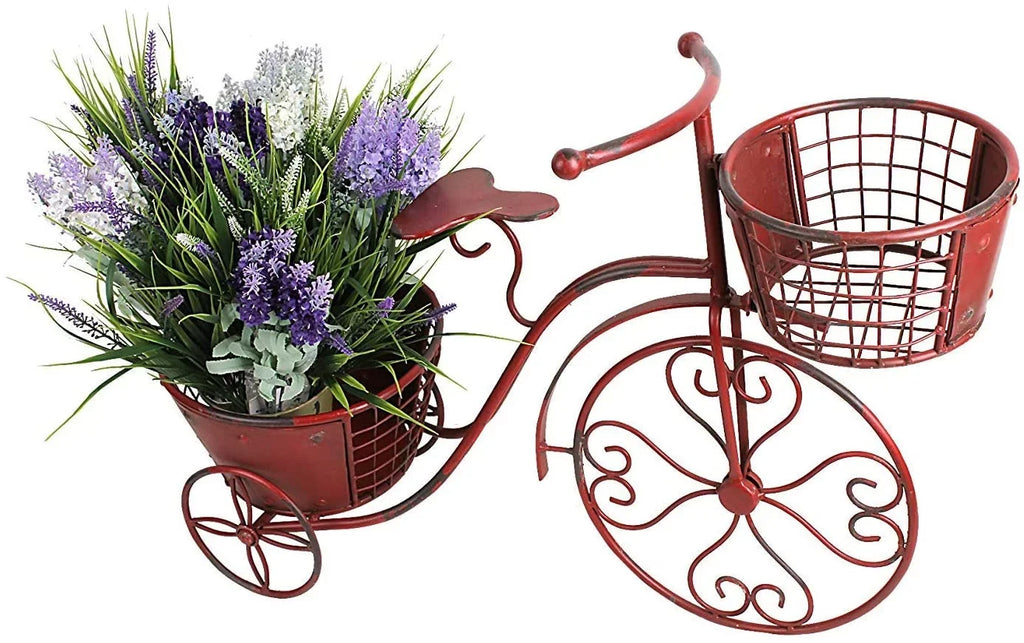 Garden 18.5" Stand x Pot Holder Decor, exterior 9.8" Home Iron Flower Planter, Stand x Cart Plant Bicycle Indoor Tricycle 27.5" Patio Plant