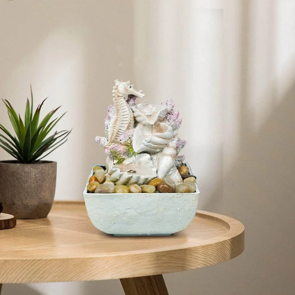 Seahorse Fountain Shell With And 3-Tier liquid LED Ferrisland Tabletop Lights