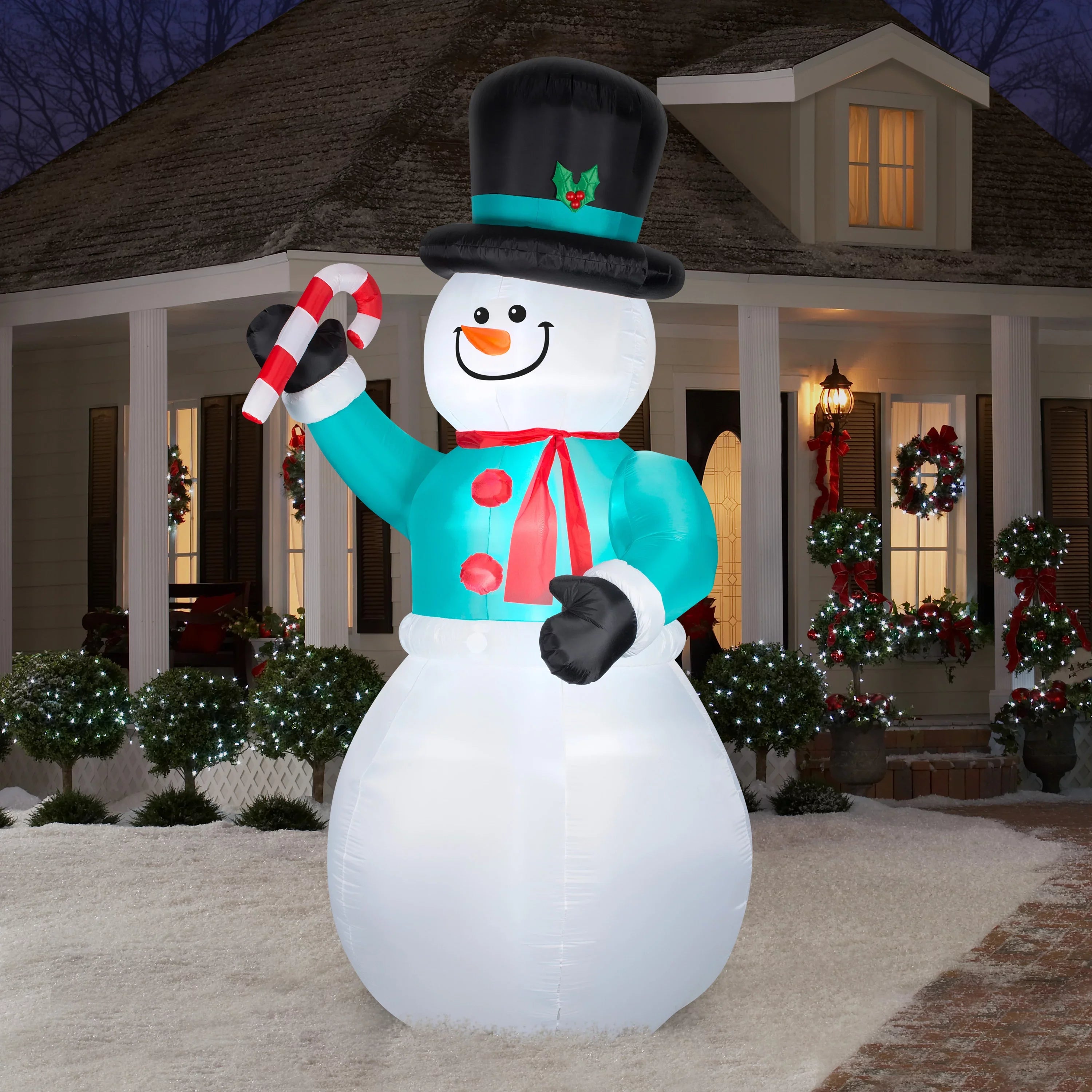 Airblown Snowman with Decoration Christmas Cane Candy