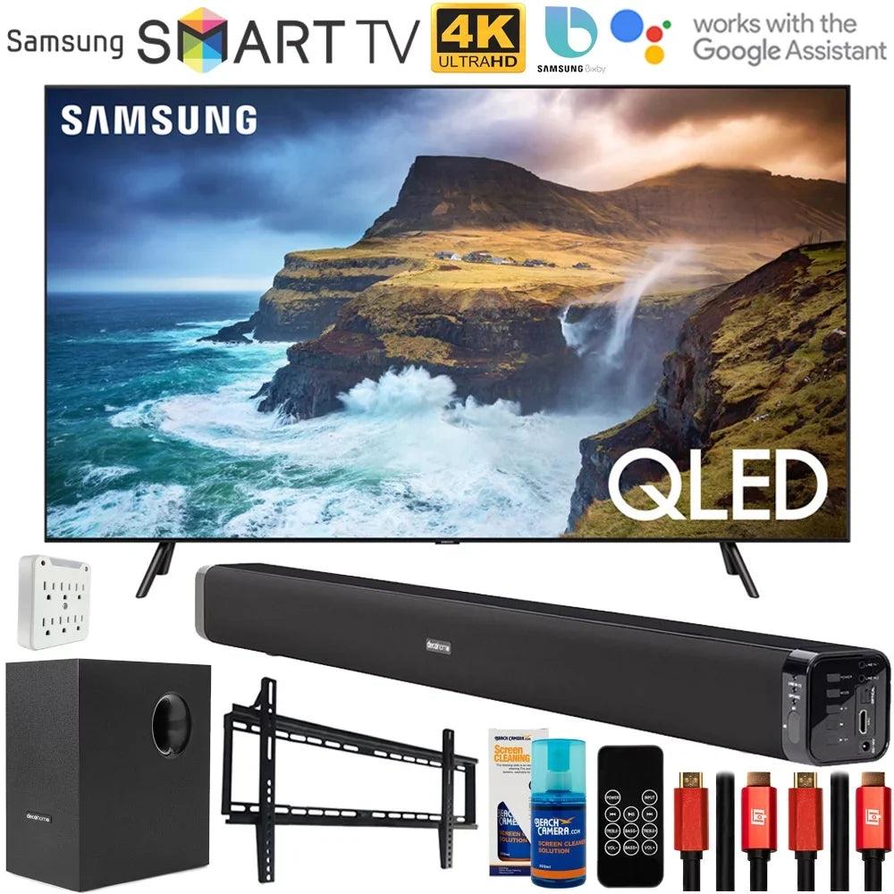 Flat QN65Q70RAFXZA Bundle HDMI Kit Q70 Screen Smart 65 and Wall 60W with Soundbar UHD Model Cable, QLED Surge Cleaner 2019 inch 2x 6-Outlet Mount Subwoofer, 4K with Adapter, TV