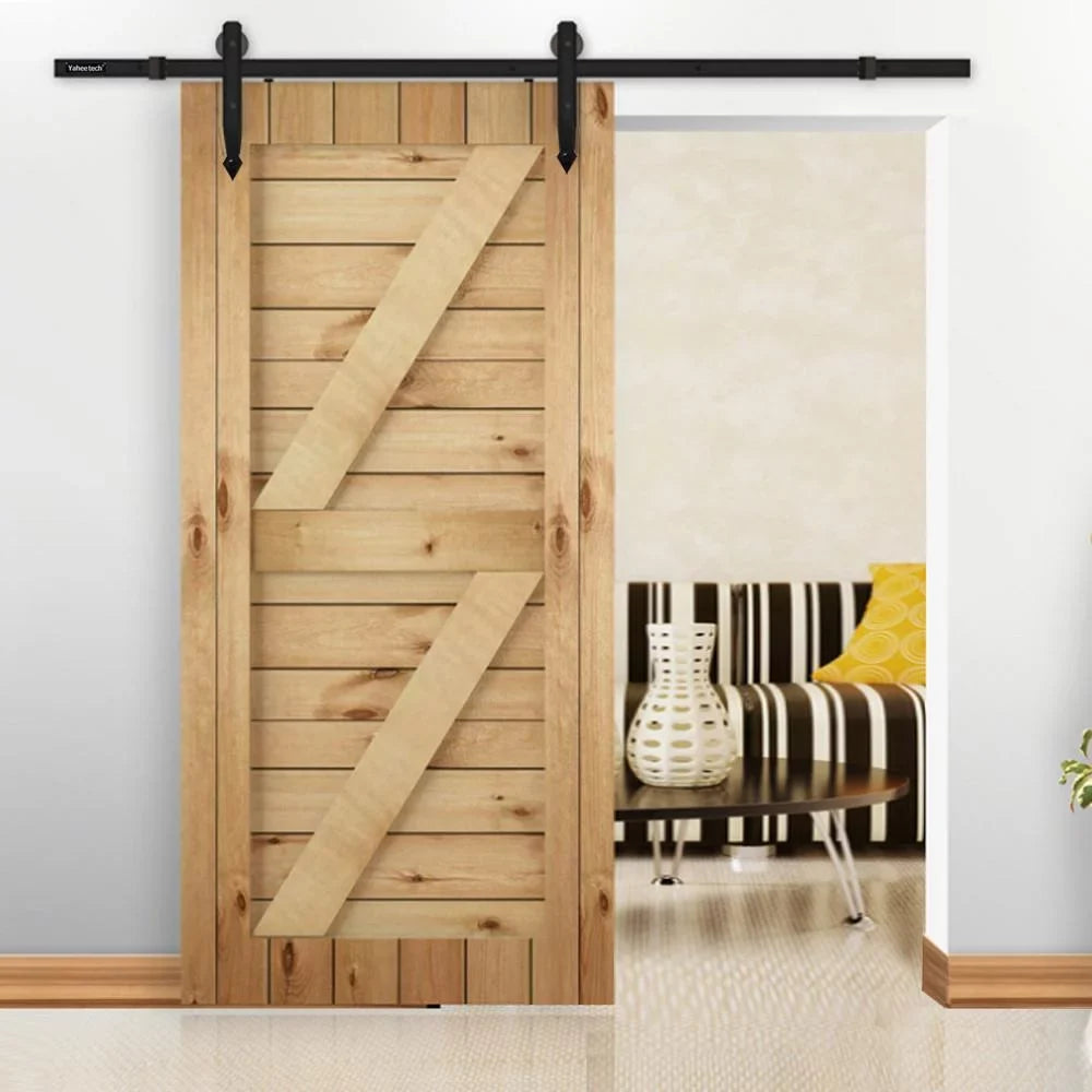 Kit Single-door Track Steel Arrow Design Barn Black Hardware Hanging Ft Door Easyfashion 6 Sliding