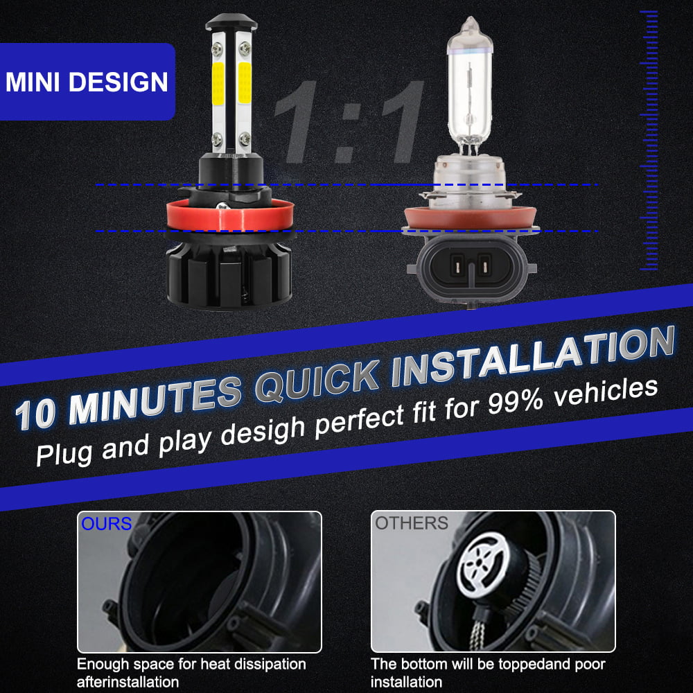 LED 2017 Toyota 2018 2020 H11 H11 2016 BMZONCC Light 2019 Bulbs Fog for 2015 Combo Headlight 4Runner 2010-2014 9005
