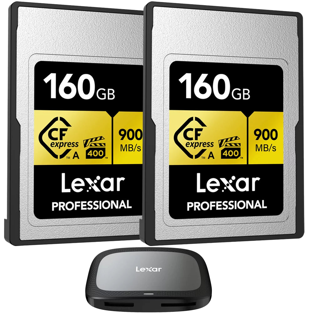 160GB Lexar Bundle Lexar with Card, CFexpress Reader 3.2 USB Professional Type CFexpress Pro 2x2 A/SD R900/W800 Gold Gen A (2-Pack) Memory Type