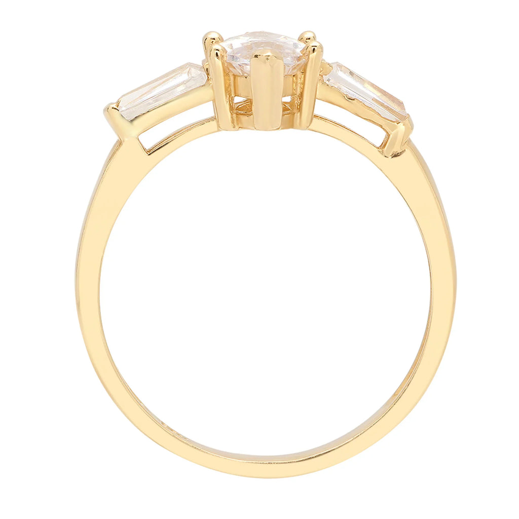 SZ Gold Simulated Brilliant Marquise 10.5 2.0 Yellow ct Three-Stone Cut Diamond Ring 14k